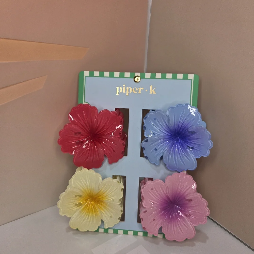 🌈▪️Piper K ▪️Floral Hair Clips Set Of 4  - Red, Blue, Yellow, Pink